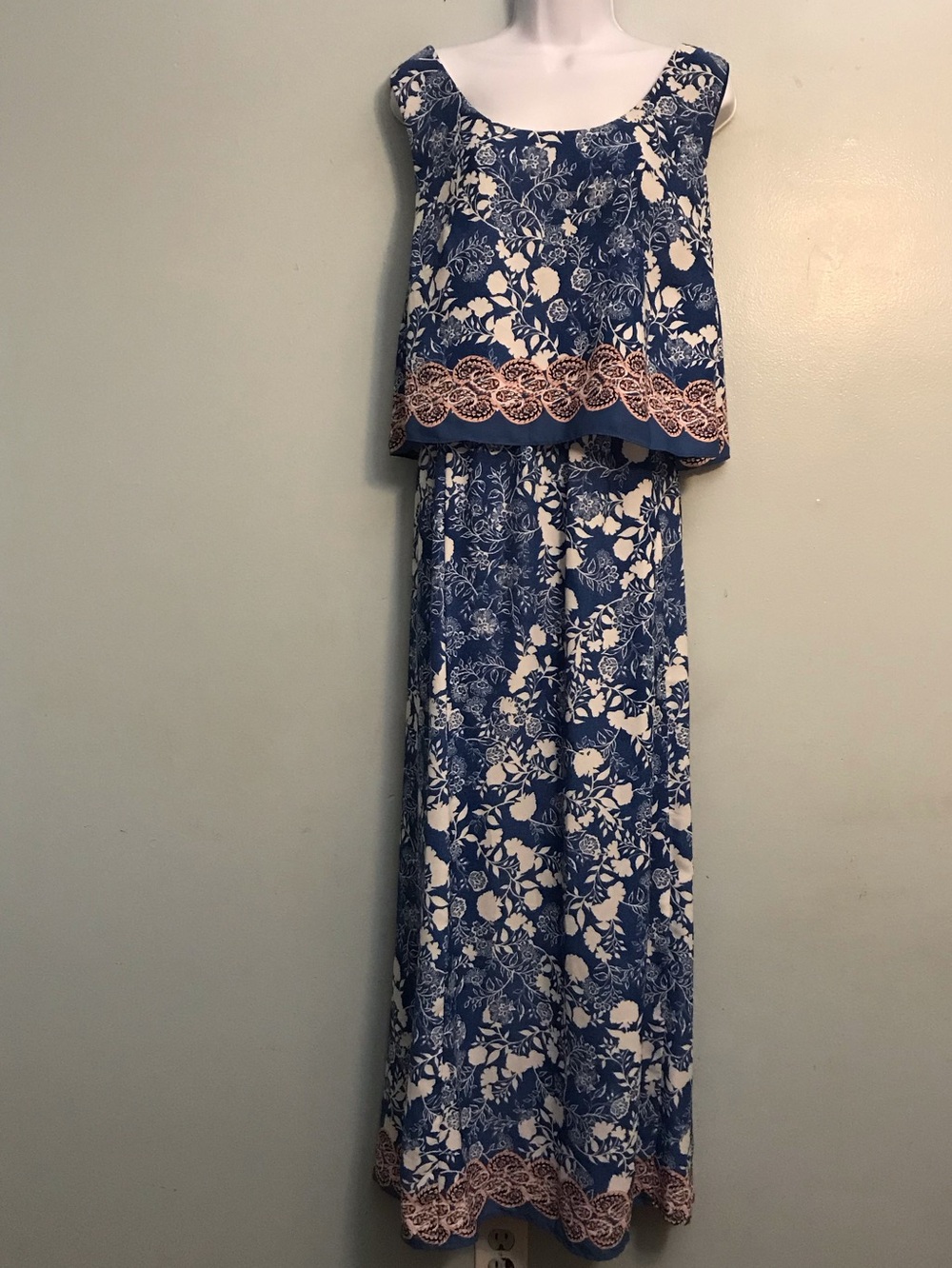 Westport Blue and White Floral Maxi Dress with Lace Band
